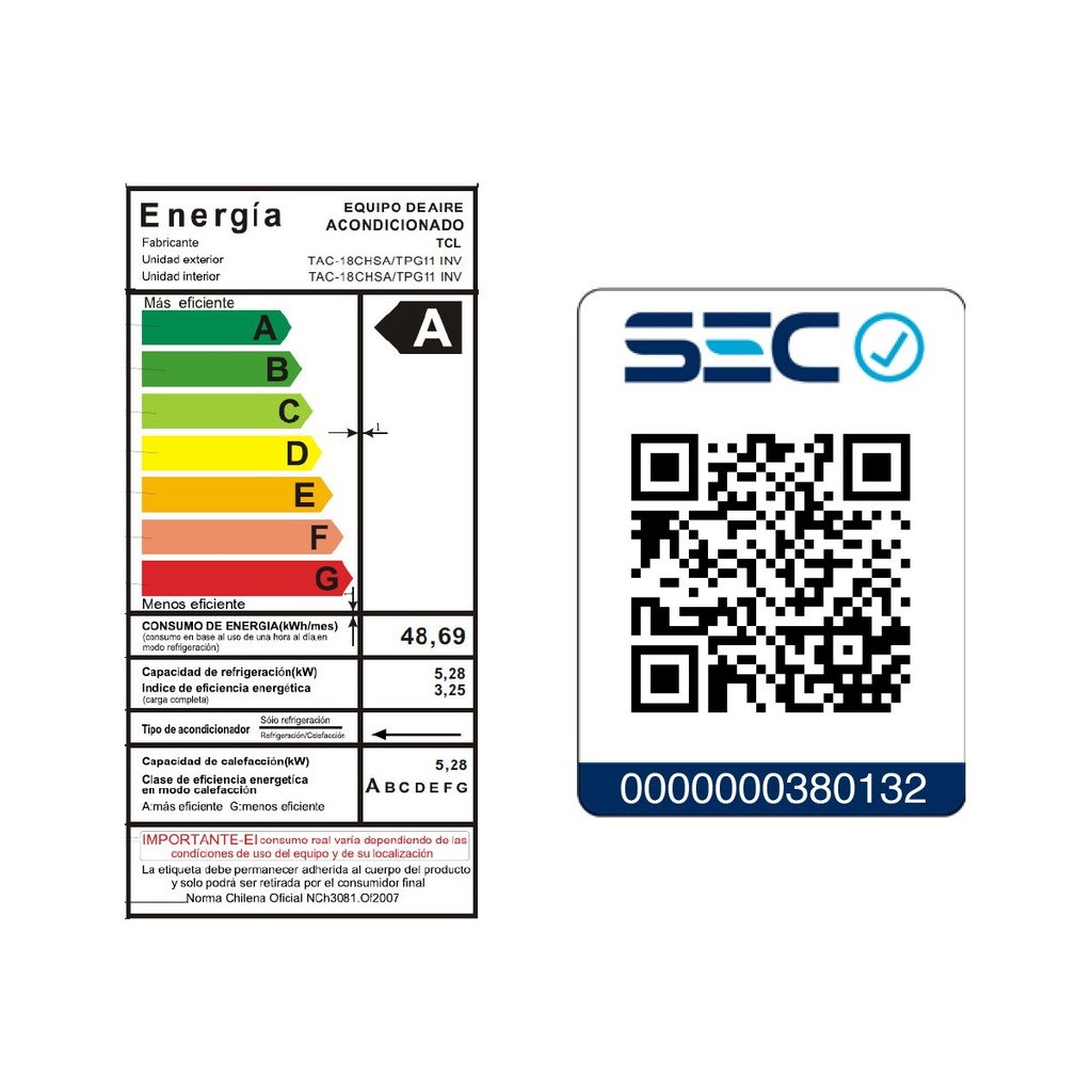 Aire Acondicionado Inverter TCL  split muro 18000 BTU