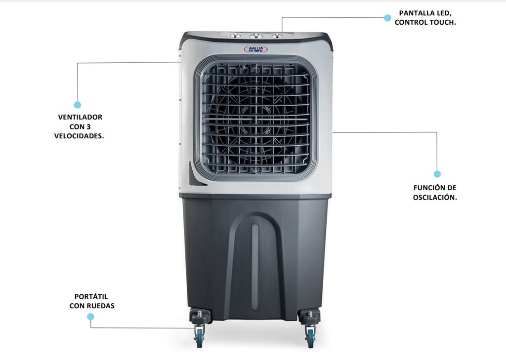 ANWO ENFRIADOR EVAPORATIVO PORTATIL COMERCIAL 8.000MCH