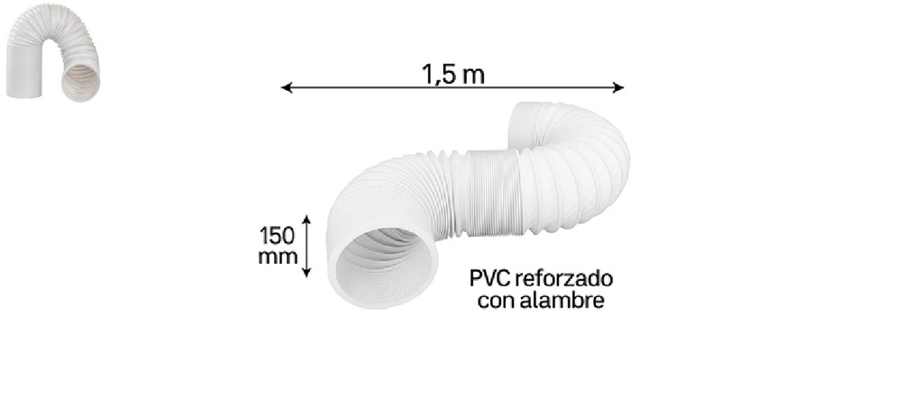 DUCTO PVC 150mm x 1,5mts para Aire Acondicionado Portatil