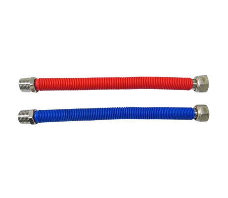 [00.235.12 KIT] KIT CONEXIÓN FLEXIBLE EXTENSIBLE FM 1/2 25-50CM AC INOX CUBIERTA PVC ROJO - AZUL